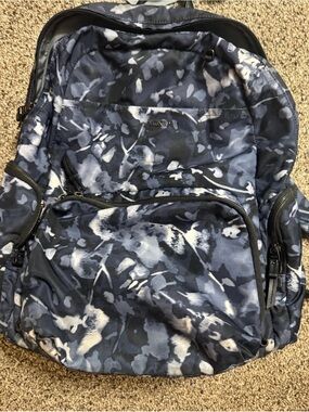 Tumi Blue and White Floral-Pattern Backpack